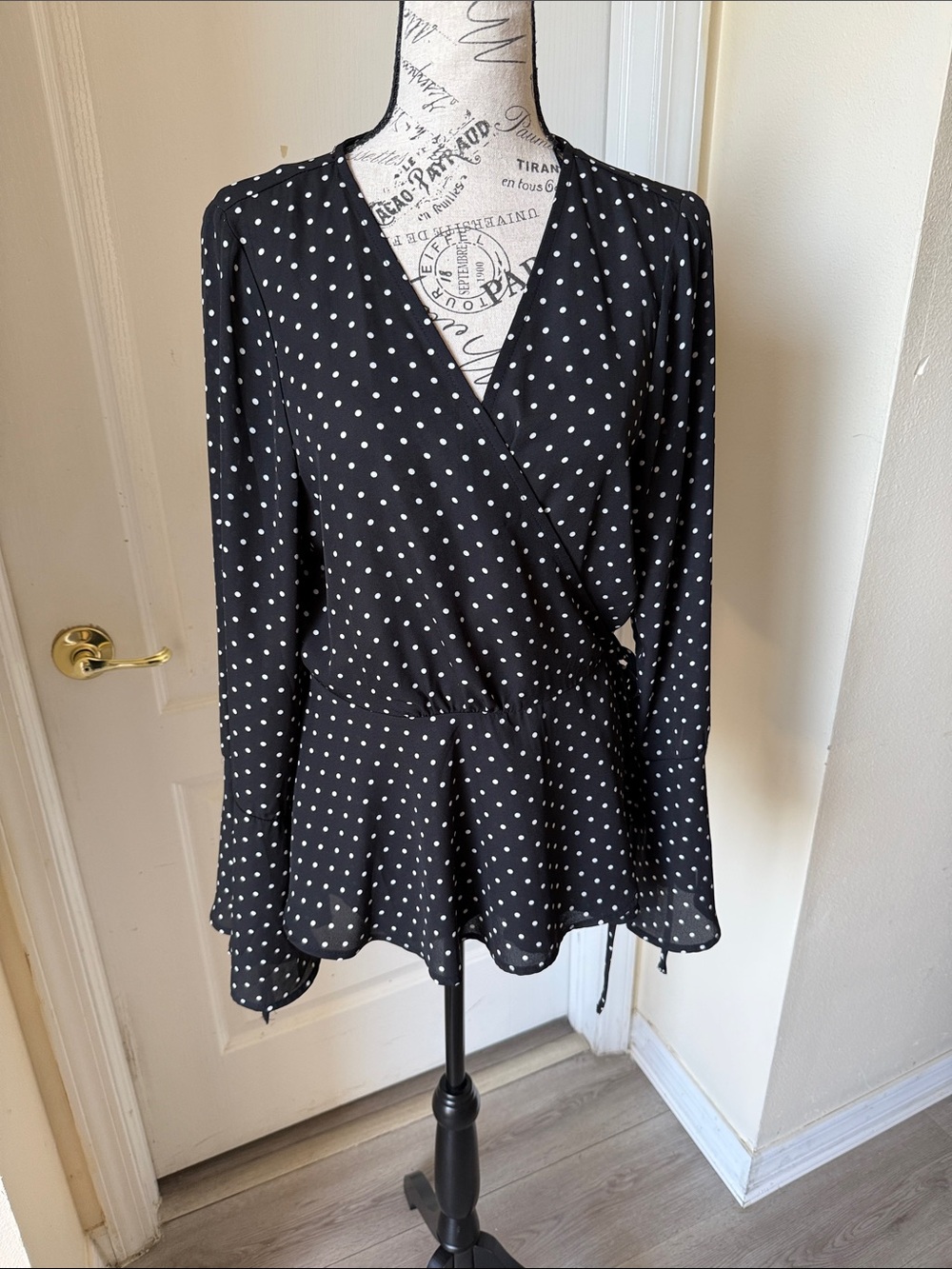 Forever 21 Black Polka Dot Wrap-Style Blouse